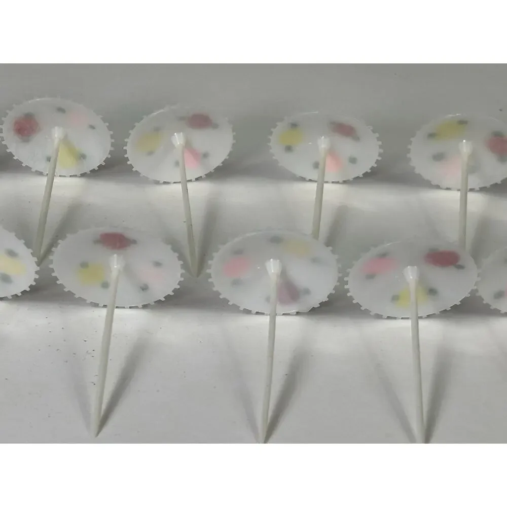 20 Vintage Plastic Cake Topper Parasols Painted Umbrellas Floral Pearlescent